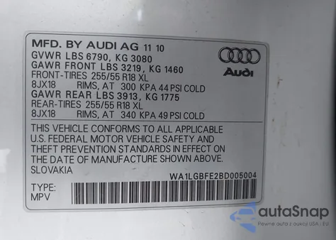 2011 Audi Q7 3.0T Premium z USA, uszkodzony, nr VIN WA1LGBFE2BD005004